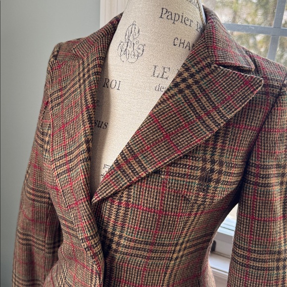 Anne Klein vintage 70’s wool plaid brown equestrian style blazer Small - Picture 2 of 11